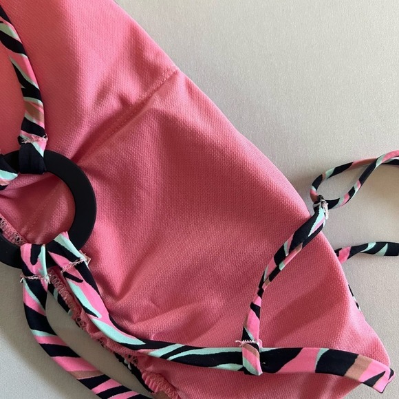 The Bikini Lab Pink Black Aqua Zebra Striped bandue bikini top M - Picture 7 of 8